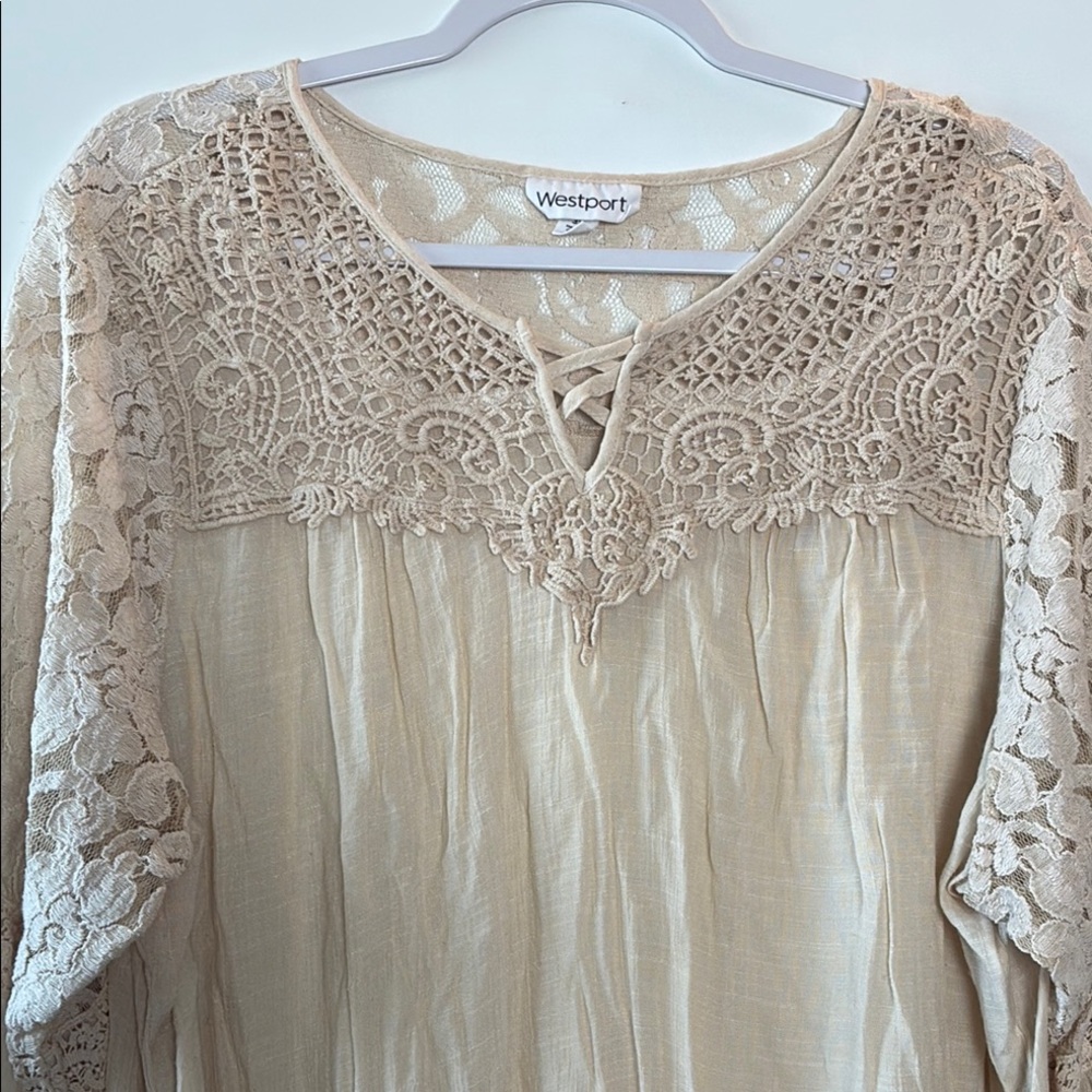 Westport Cream Crochet Lace Detail Blouse - 3/4 Bell Sleeve - Picture 3 of 10